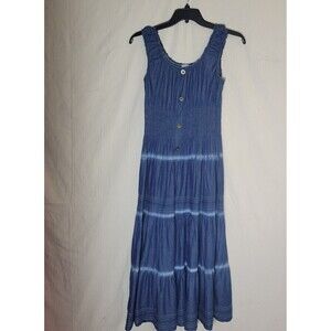 DREFBUFY size L Women Denim Sleeveless Long Dress  Casual Blue Cotton